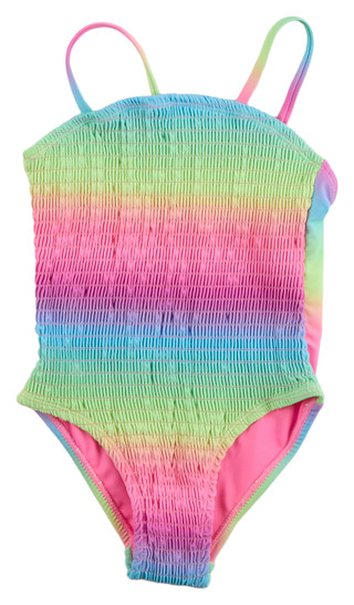Thumbnail 1: Breaking Waves Little Girl's Rainbow Smocked One Piece Swimsuit 