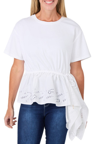 Thumbnail 1: Nautica Women's Short Sleeve Eyelet Tied Waist Top 