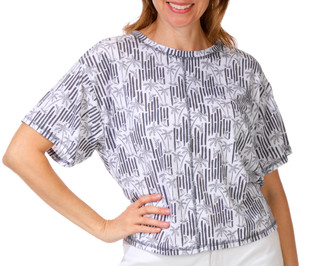 Thumbnail 1: Brisas Women's Short Sleeve Boxy Contrast Stitch Print Tee 