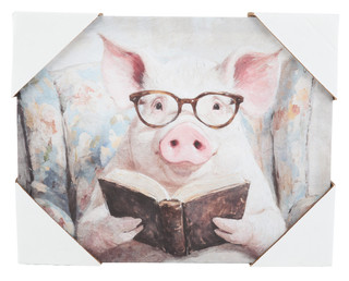 Thumbnail 1: Masterpiece Studios 14x11 Reading Pig Wall Art 