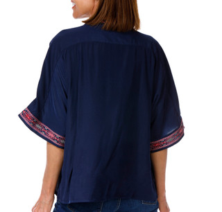 Thumbnail 2: Chelsea & Theodore Women's Short Sleeve Embroidered Button Down Top 