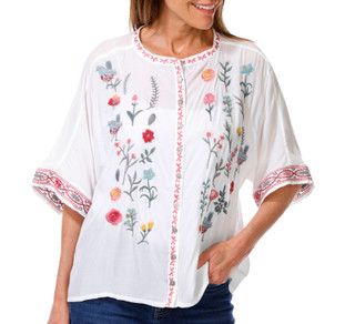 Thumbnail 1: Chelsea & Theodore Women's Short Sleeve Embroidered Button Down Top 