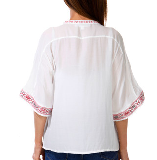 Thumbnail 2: Chelsea & Theodore Women's Short Sleeve Embroidered Button Down Top 