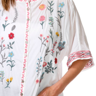 Thumbnail 3: Chelsea & Theodore Women's Short Sleeve Embroidered Button Down Top 