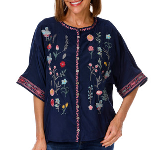Thumbnail 1: Chelsea & Theodore Women's Short Sleeve Embroidered Button Down Top 
