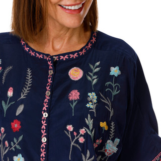 Thumbnail 3: Chelsea & Theodore Women's Short Sleeve Embroidered Button Down Top 