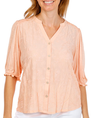 Thumbnail 1: Democracy Womens Elbow Lantern Sleeve Mixed Media Top 