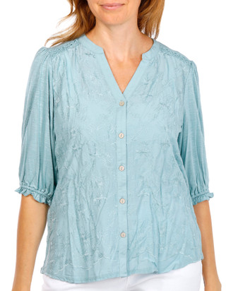 Thumbnail 1: Democracy Womens Elbow Lantern Sleeve Mixed Media Top 