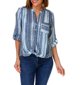 Thumbnail 1: Zac & Rachel Petite 3/4 Sleeve Button Down Tie Front Top 