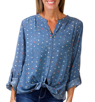 Thumbnail 1: Zac & Rachel Women's 3/4 Sleeve Button Down Tie Front Top 