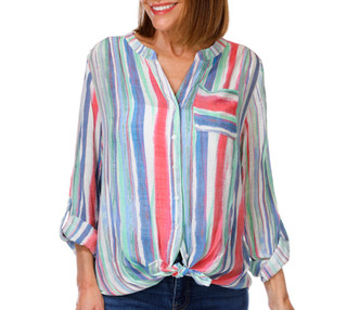 Thumbnail 1: Zac & Rachel Women's 3/4 Sleeve Button Down Tie Front Top 