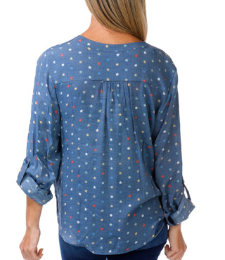 Thumbnail 3: Zac & Rachel Women's 3/4 Sleeve Button Down Tie Front Top 