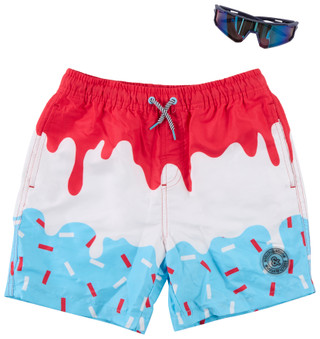 Thumbnail 1: STITCH AND STONE Big Boys Drip Swim Trunk with Sunglasses 
