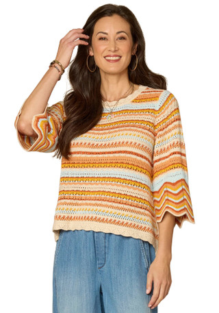Thumbnail 1: Democracy Womens 3Q Bell Sleeve Crochet Sweater 