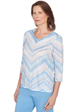 Thumbnail 4: Alfred Dunner Womens 3Q Sleeve Chevron Print Top 