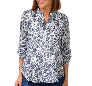 Thumbnail 1: Zac & Rachel Petite 3/4 Sleeve Pleated Henley Top 