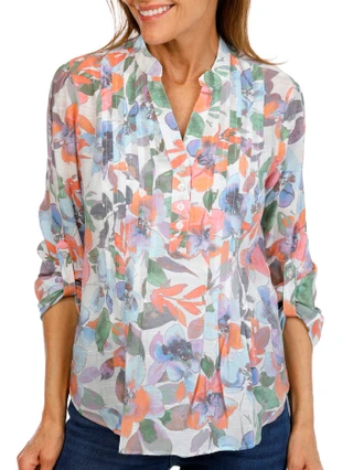 Thumbnail 1: Zac & Rachel Petite 3/4 Sleeve Pleated Henley Top 