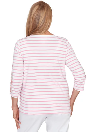 Thumbnail 3: Alfred Dunner Womens 3Q Sleeve Stripe Embroidered Top 