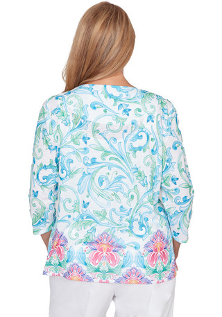 Thumbnail 4: Alfred Dunner Womens 3Q Scroll Border Top 