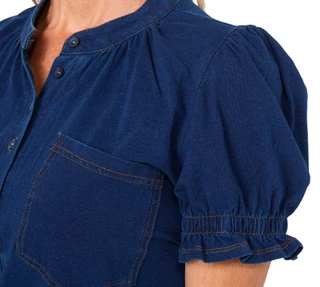 Thumbnail 3: Cyrus Women's Short Puff Sleeve Denim Top 
