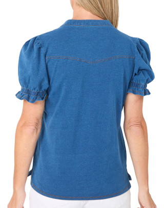 Thumbnail 3: Cyrus Women's Short Puff Sleeve Denim Top 