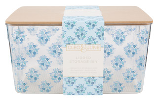 Thumbnail 1: One Design Home Cleo & June Floral Print Storage Bin with Bambo Lid 