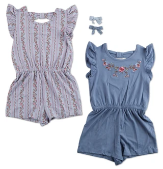 Thumbnail 1: Btween Little Girls 4 Pk Rompers w/ Hair Bows 