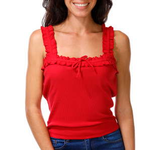 Thumbnail 1: Double Zero Junior's Sleeveless Ruffle Trim Tie Front Top 