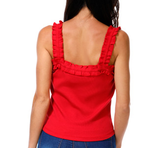 Thumbnail 3: Double Zero Junior's Sleeveless Ruffle Trim Tie Front Top 