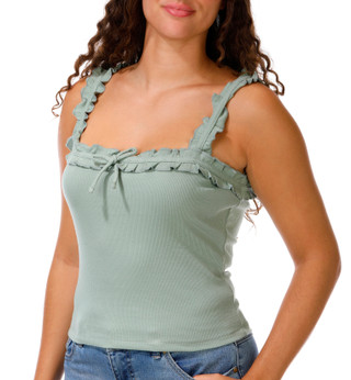Thumbnail 1: Double Zero Junior's Sleeveless Ruffle Trim Tie Front Top 