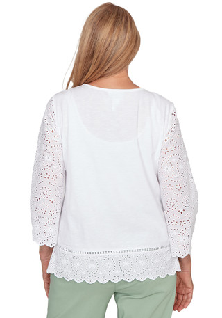 Thumbnail 3: Alfred Dunner Womens 3Q Sleeve Solid Eyelet Trim Top 