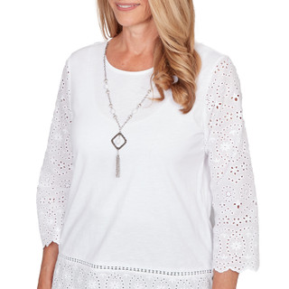Thumbnail 4: Alfred Dunner Womens 3Q Sleeve Solid Eyelet Trim Top 