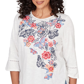 Thumbnail 3: Alfred Dunner Womens 3Q Sleeve Embroidered Butterfly Top 