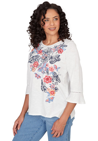 Thumbnail 4: Alfred Dunner Womens 3Q Sleeve Embroidered Butterfly Top 