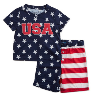 Thumbnail 1: Free Style Boys 2 Pc Americana Sleep Shorts & Tee Set 