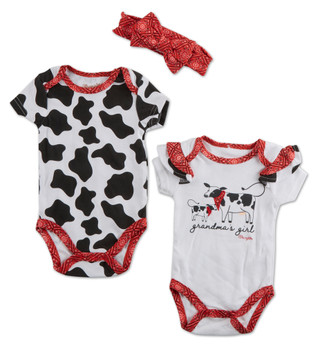 Thumbnail 1: Wrangler Baby Girls 2 Pk Western Bodysuit Set with Headband 