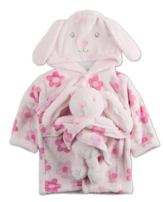 Thumbnail 1: Baby Gear Baby Girls Hooded Bath Robe with Plush Rabbit Toy 