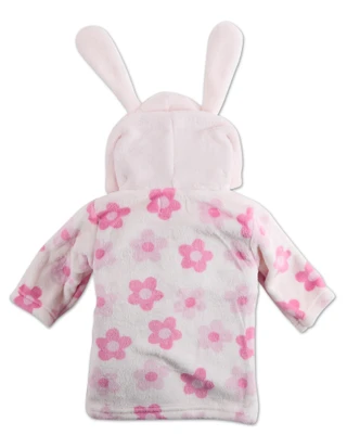 Thumbnail 2: Baby Gear Baby Girls Hooded Bath Robe with Plush Rabbit Toy 