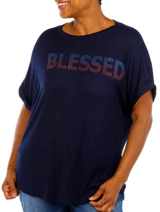 Thumbnail 1: Kate Park Women's Plus Americana Rhinestone Blessed Top 
