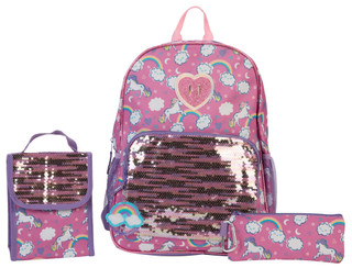 Thumbnail 1: 6 Pc Rainbow & Unicorn Sequin Backpack Set 