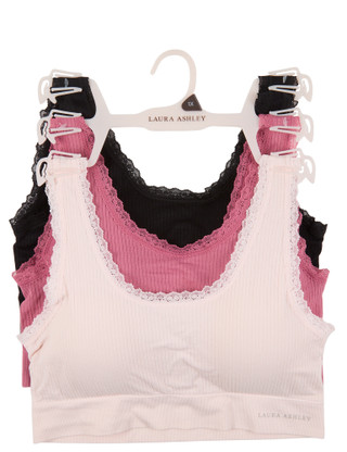 Thumbnail 1: Laura Ashley Women's Plus 3 Pk Lace Trim Ribbed Bras 