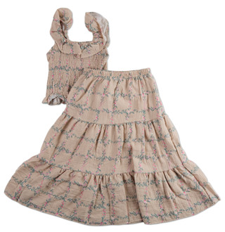 Thumbnail 2: BEARPAW Girls 2 Pc Smock Top & Tiered Maxi Skirt Set 