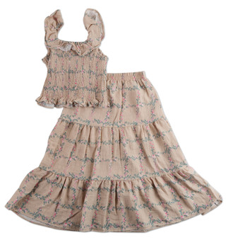 Thumbnail 1: BEARPAW Girls 2 Pc Smock Top & Tiered Maxi Skirt Set 