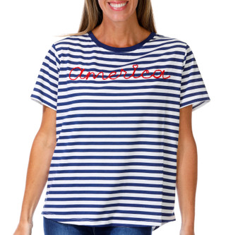 Thumbnail 1: Club 76 Women's Short Sleeve America Stripe Top 