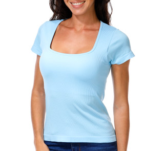 Thumbnail 1: FCT BASICS Junior's Short Sleeve Square Neck Ribbed Tee 
