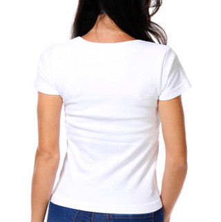 Thumbnail 3: FCT BASICS Junior's Short Sleeve Square Neck Ribbed Tee 