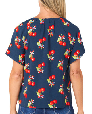 Thumbnail 2: Nicole Miller Women's Short Sleeve Split Neck Tie Front Top 
