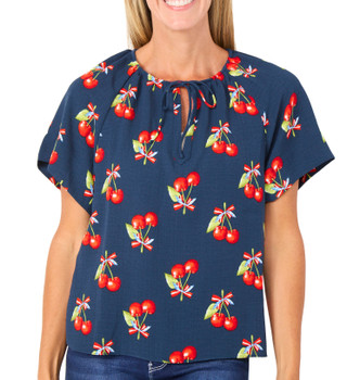 Thumbnail 1: Nicole Miller Women's Short Sleeve Split Neck Tie Front Top 
