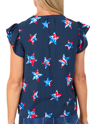 Thumbnail 2: Nicole Miller Women's Short Sleeve Split Neck Star Top 