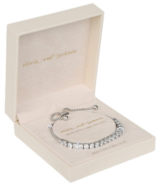 Thumbnail 1: OLIVIA & JACKSON Silver Plated CZ Adjustable Tennis Bracelet 